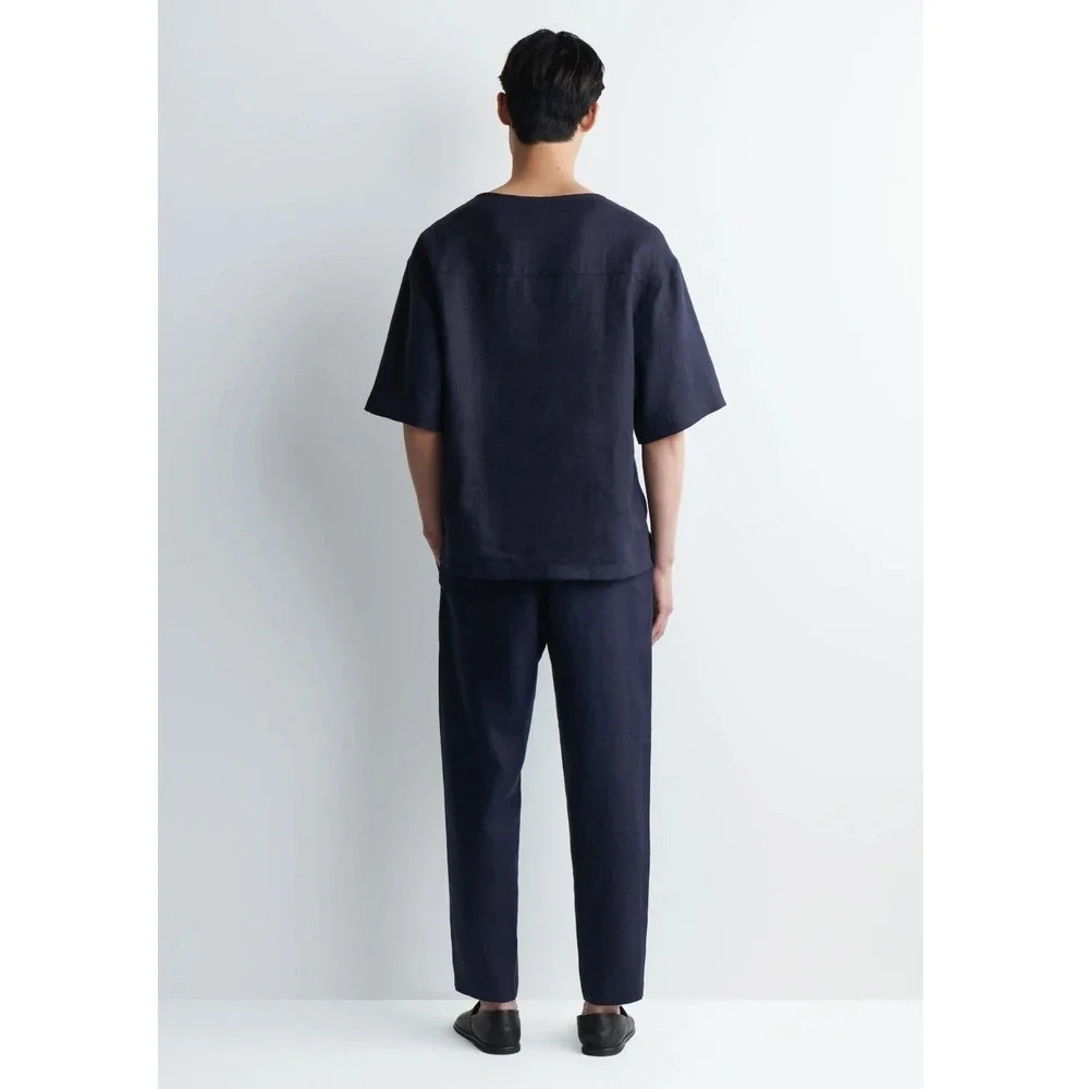 COS Linen Blend Denim Chambray Easy Pant Men M EU 48 Dark Blue Elasticized Waist